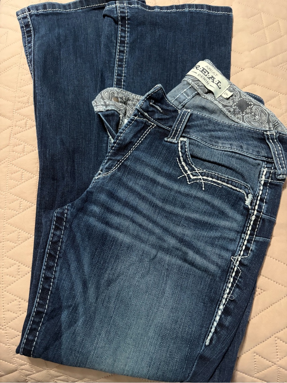 Ariat Dark Blue Bootcut Jeans with White Contrast Stitching